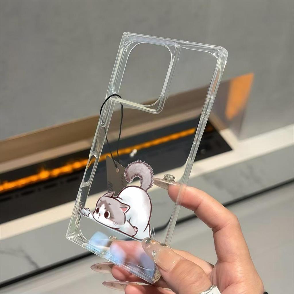 Square Back Tube Protection Clear Case For iPhone 16 ProMax 11 13 15 Plus 14 Pro Max 12 Anti-Oxygen,Cat And Mouse Eye Contact Pattern Casing
