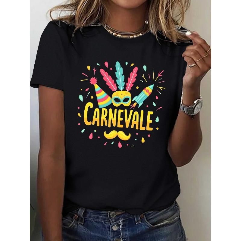 

European sizes Colorful Carnival Celebration Women S Comfortable T-shirt | Crew Neck, Slight Stretch, Casual Style 4XL чорний