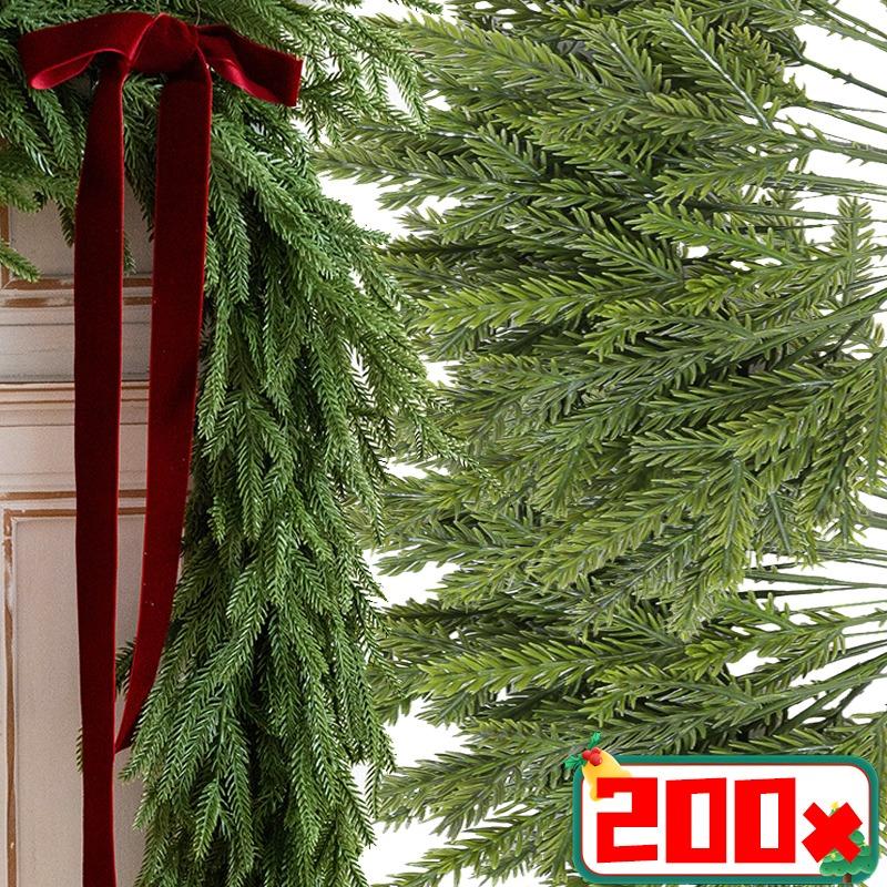 200/1x Artificial Plants Pine Branches DIY Garland Wreath Christmas Pendant Fake Greenery Evergreen Pine Stems Xmas Decoration