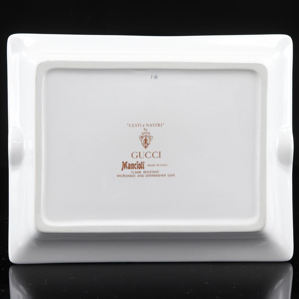 GUCCI Square Ashtray Tableware Fruit basket vintage White Pottery _ Used
