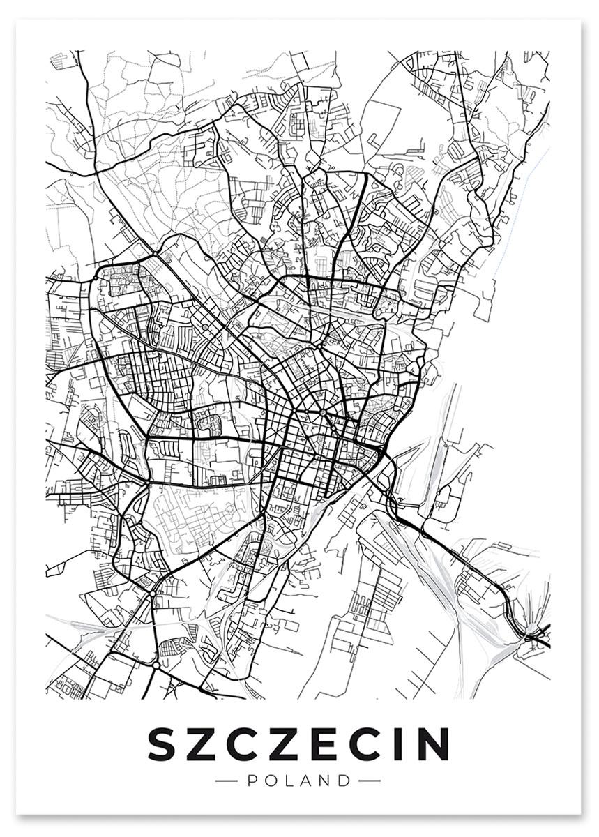

Plakat plan miasta Szczecin czarnobiały 30x40 cm