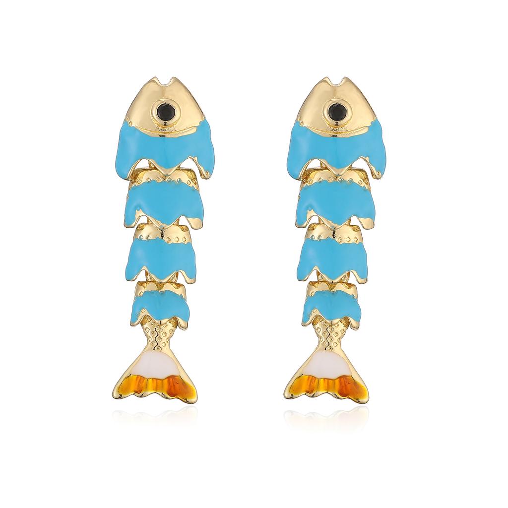 Colorful Fish-Motif Fashion Metal Zircon Handmade Colored Bracelet/Stud Earrings Women's Lucky Charm Accessories Gift