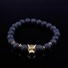 Leopard Head Agate & Lapis Lazuli Lion Bracelet with Volcanic Rock Beads