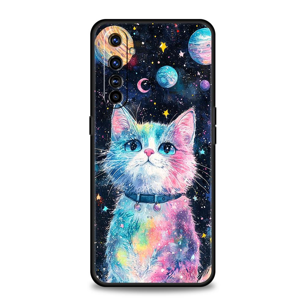 Soft TPU For Realme 11 10 9 Pro Plus GT2 GT3 GT5 C21 C25 C35 C53 C55 C67 Pro 5G Phone Case Cute Color Starry Sky Black Cat Capas