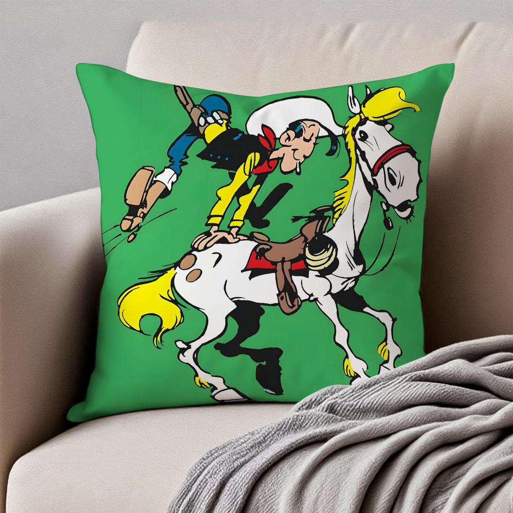 Classic Western Cartoon LLucky Luke Cushion Cover Pillowcase Antidustmite Invisible Zipper Short Plush Sofa Cushion