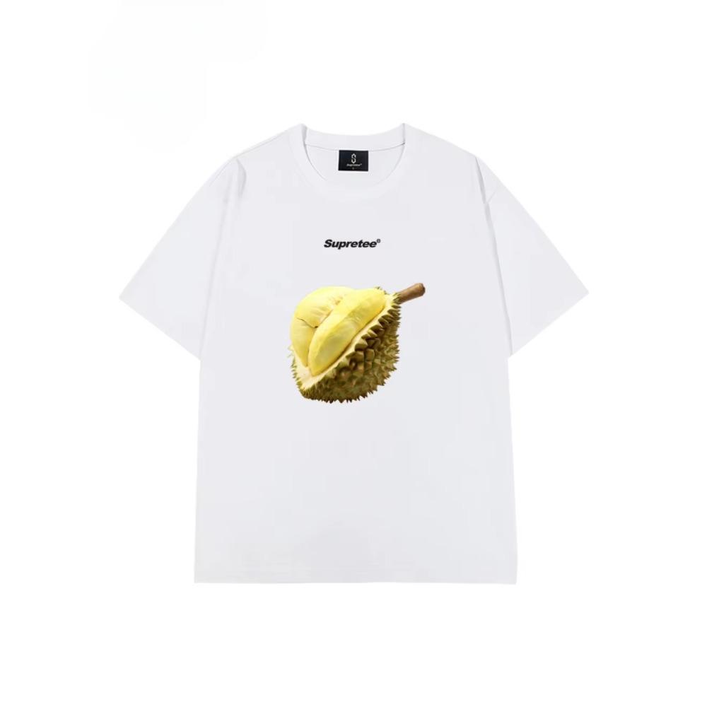 Summer Fashion Heavyweight Retro Men's Fruit 100% Cotton Printed Round Neck High Quality Leisure Fitness Street T-shirt