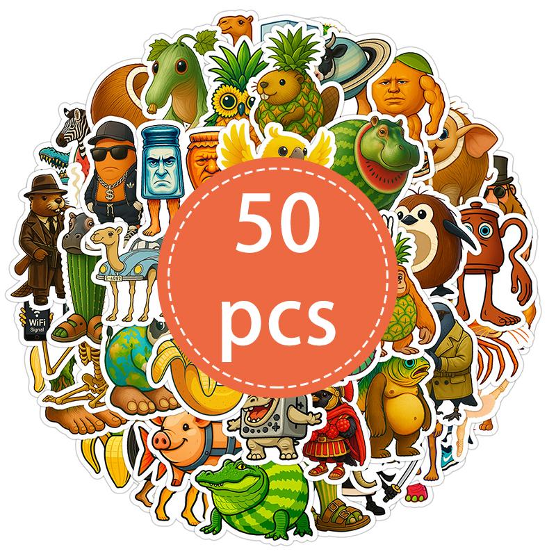 50PCS Vintage Fantasy Mythical Monster Stickers Funny Meme Abstract Animal Sticker Quirky Waterproof Decals for Scrapbooking