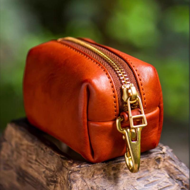 Retro Echte PU-Leder Reißverschluss Münzbörse Für Unisex Einfach Und Tragbar Mini Karten Schlüssel Aufbewahrungstasche
