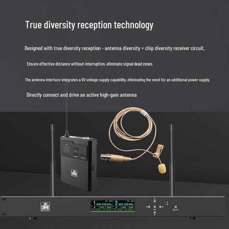KRFIONTU True Diversity Wireless Dual Lapel Microphone System (CN Version)