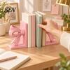 Practical Gifts for Readers 2Pcs/Set 3D Printed Pink Bow Bookends Shelves, Decorative L-Shaped Book Stoppers Home Artistic Shelf Decor Office Desktop