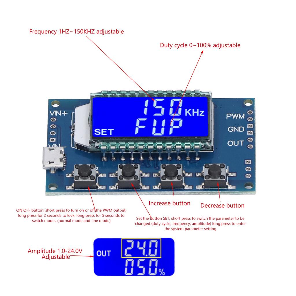 PWM Pulse Rectangular Signal Generator Module with LCD Display Frequency