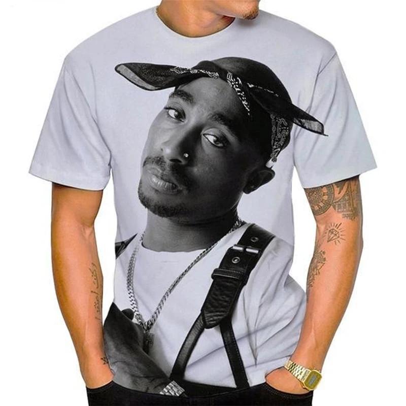 Women Men Fashion 3D Print Tupac Shakur 2Pac T-shirt Casual Personality Hip-hop Streetwear Cool T-shirt