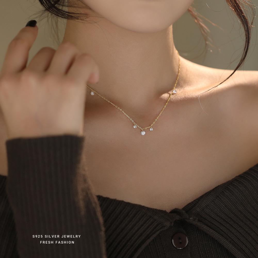925 Sterling Silver Light Luxury Tassel Shiny Zircon Necklace for Women Korean Exquisite Party Wedding Jewelry Accessories