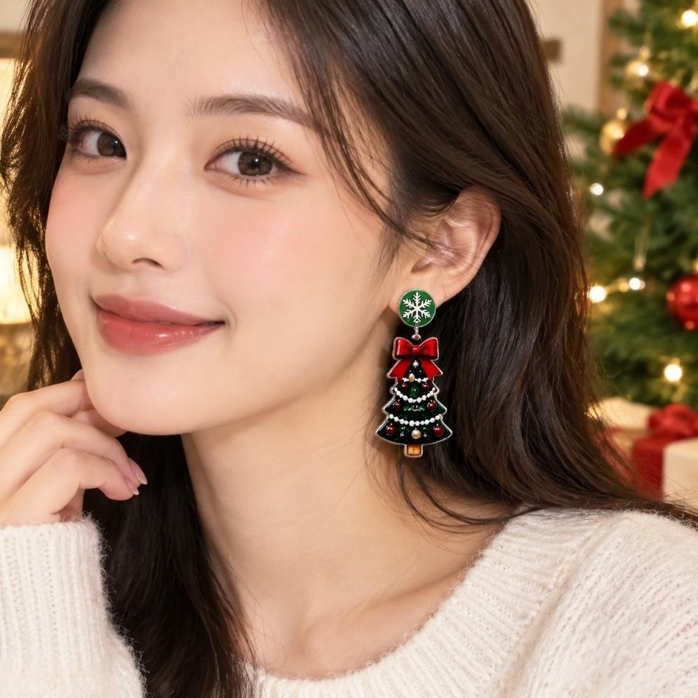 2D Flat Acrylic Christmas Earrings Snowman Ladies' Ear Jewelry Leopard Pendant Earrings Party