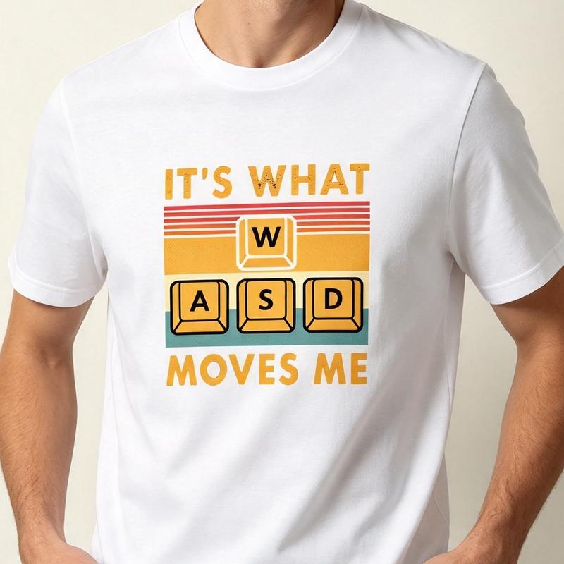 WASD Moves Me Vintage Retro Gaming Graphic T Shirt Unisex WASD Keyboard Game Lover Casual Cotton Short Sleeve Tee