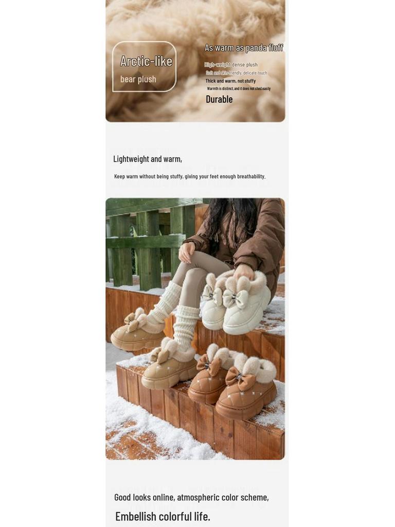 Damen 2025 Winter High-Top Schleifenstiefel: Indoor/Outdoor Rutschfest, Dicksohlig, Wasserdicht Baumwollschuhe