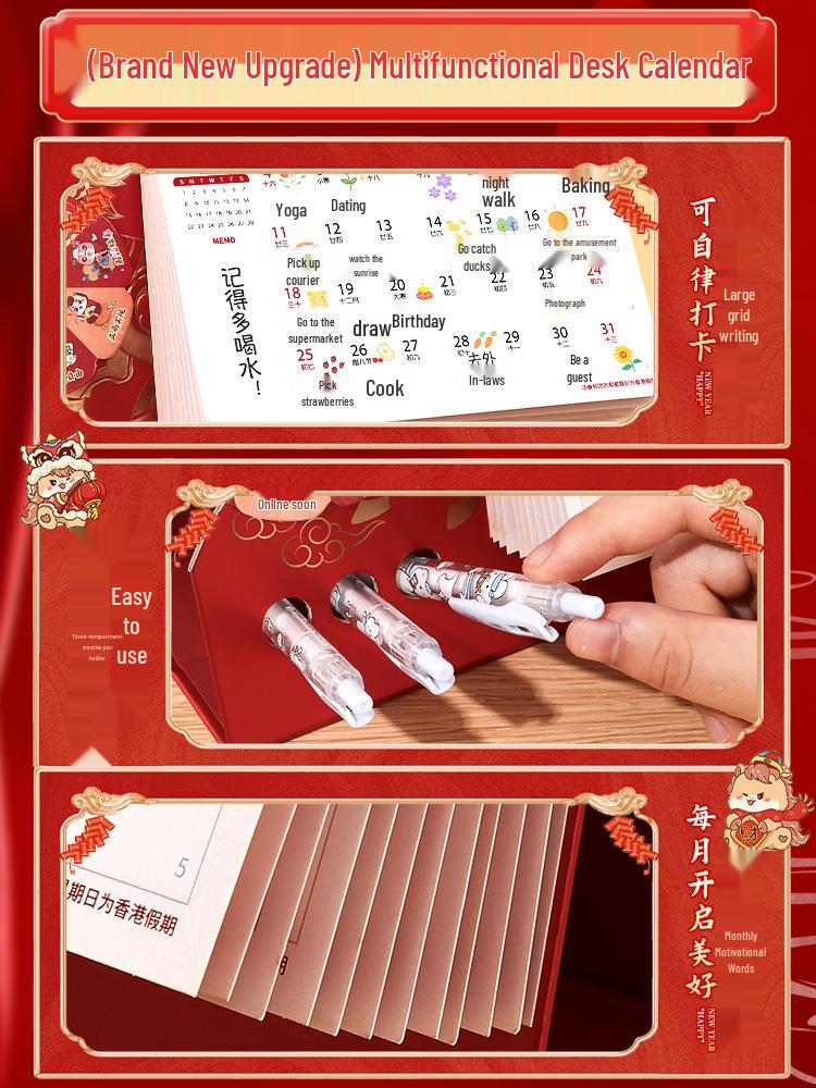 2026 Mini Desk Calendar: Simple Cartoon Style, Irregular Design, Student Planner with Punch Card.