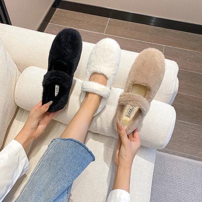2024 Vinter Varm Dame Plysj Ballerina Sko Koreansk stil mary jane Damer fritidssko båtsko Utendørs arbeidssko