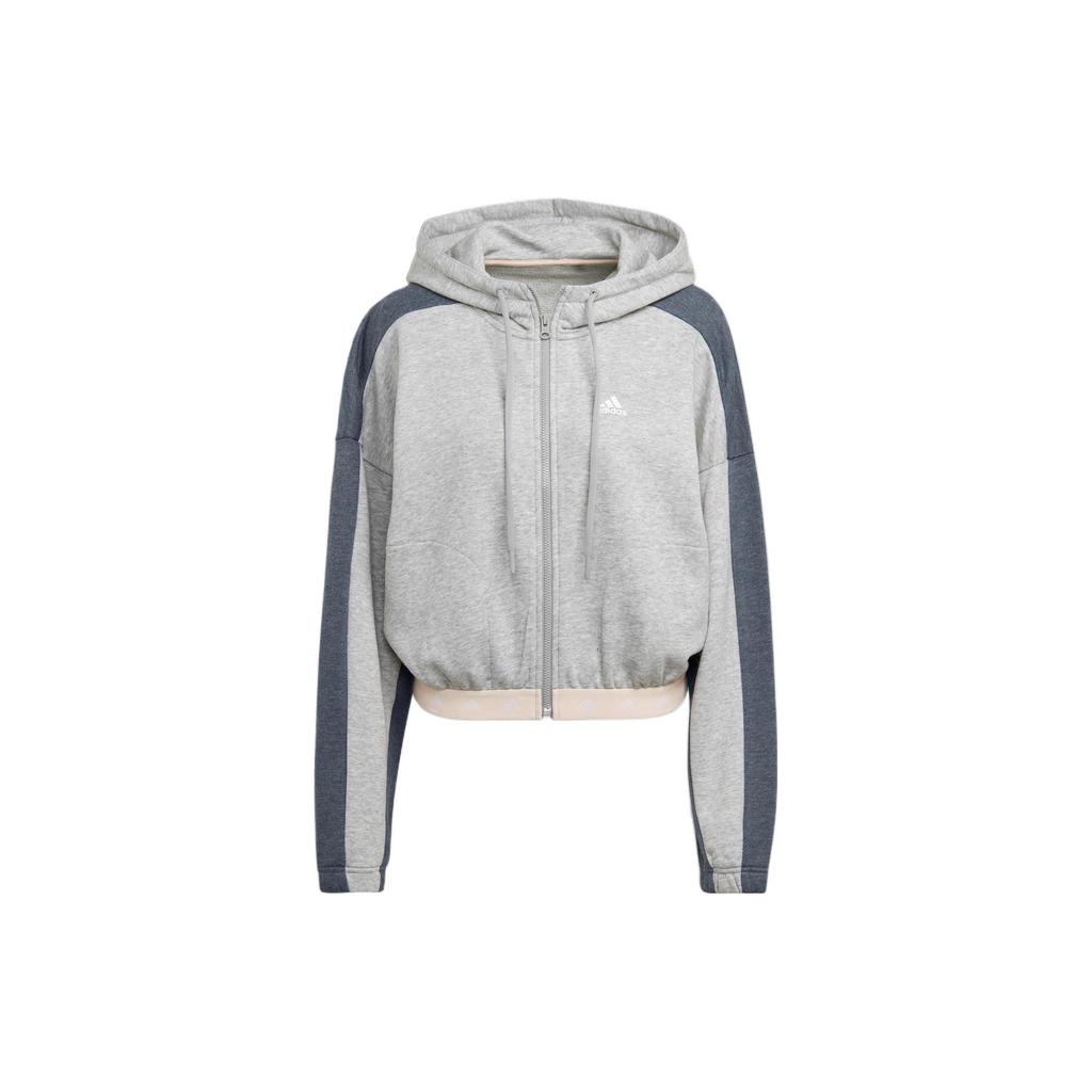 Adidas Jachetă Dama cu Glugă și Mâneci Lungi cu Logo cu Litere în Bloc de Culoare Gri Mediu Melanj HZ9668