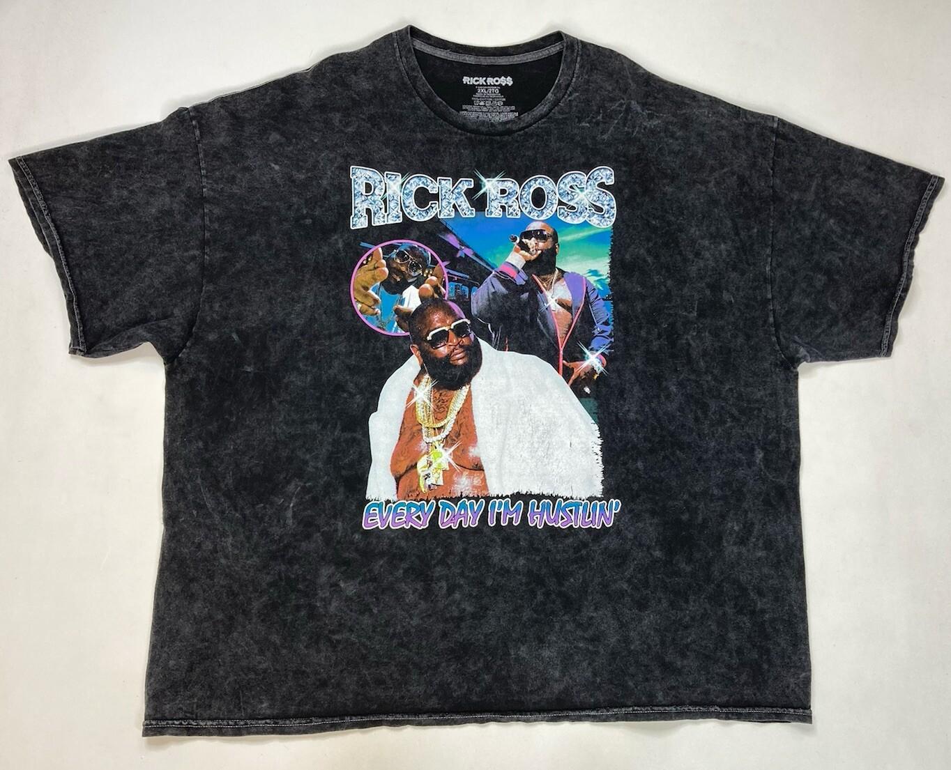 Rick Ross Everyday I m Hustlin Graphic T-shirt Men XXL Black Acid Wash Music S