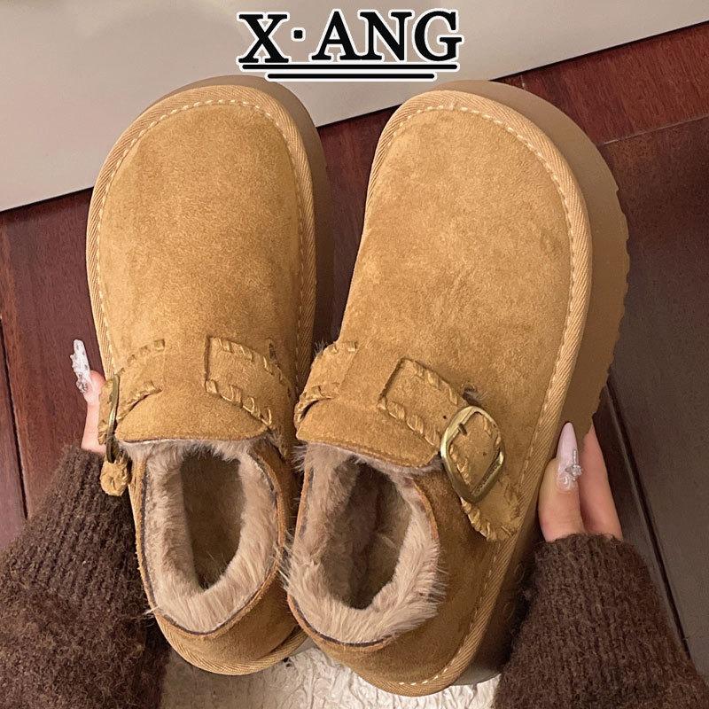 

Cowhide version all-inclusive women s velvet thickened thermal cotton shoes thick-soled one-pedal snow boots bread shoes 40