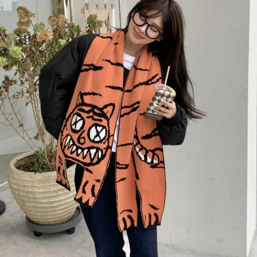 Koreanischer Wollstrickschal Niedlicher Katzenschal Pashmina Schal Damen Winterschal Warmer Foulard Schal für Damen