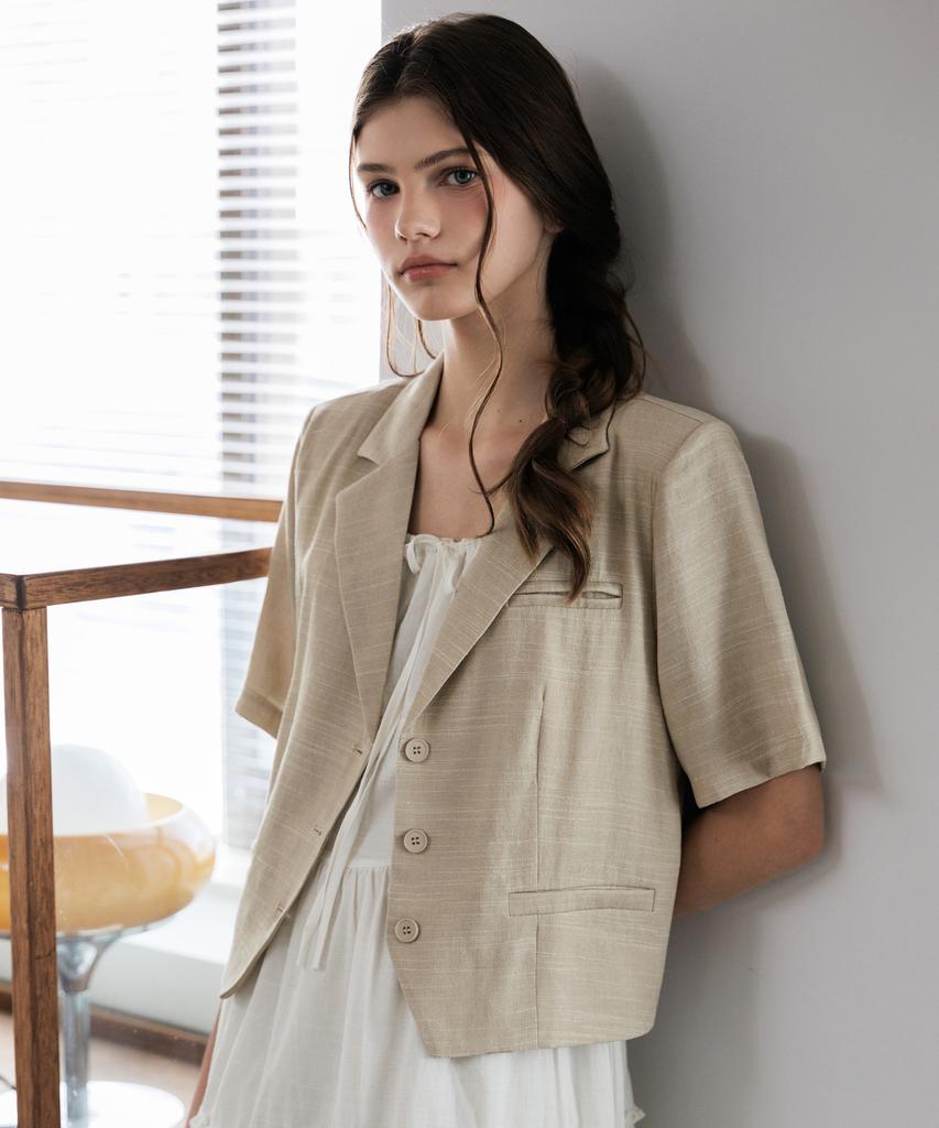 Hyfve Summer Linen Blend Crop Short Sleeve Jacket