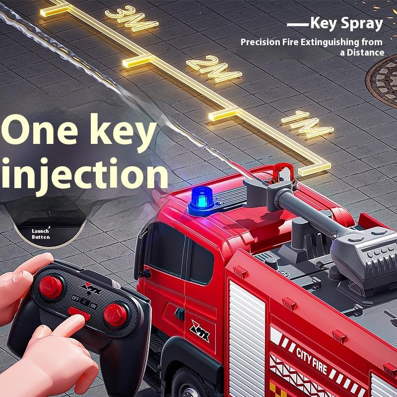 Remote Control Fire Truck Charging Sound And Light Water Spraying Lifting Cloud Ladder Rescue Project Car Children And Boy Gift