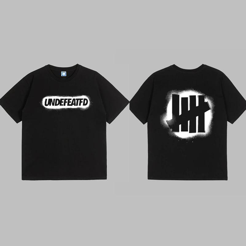 Trendy Brand Unbeaten Five Bar New Loose Short Sleeved Pure Cotton American High Street Round Neck Couple T-shirt Men's Ins