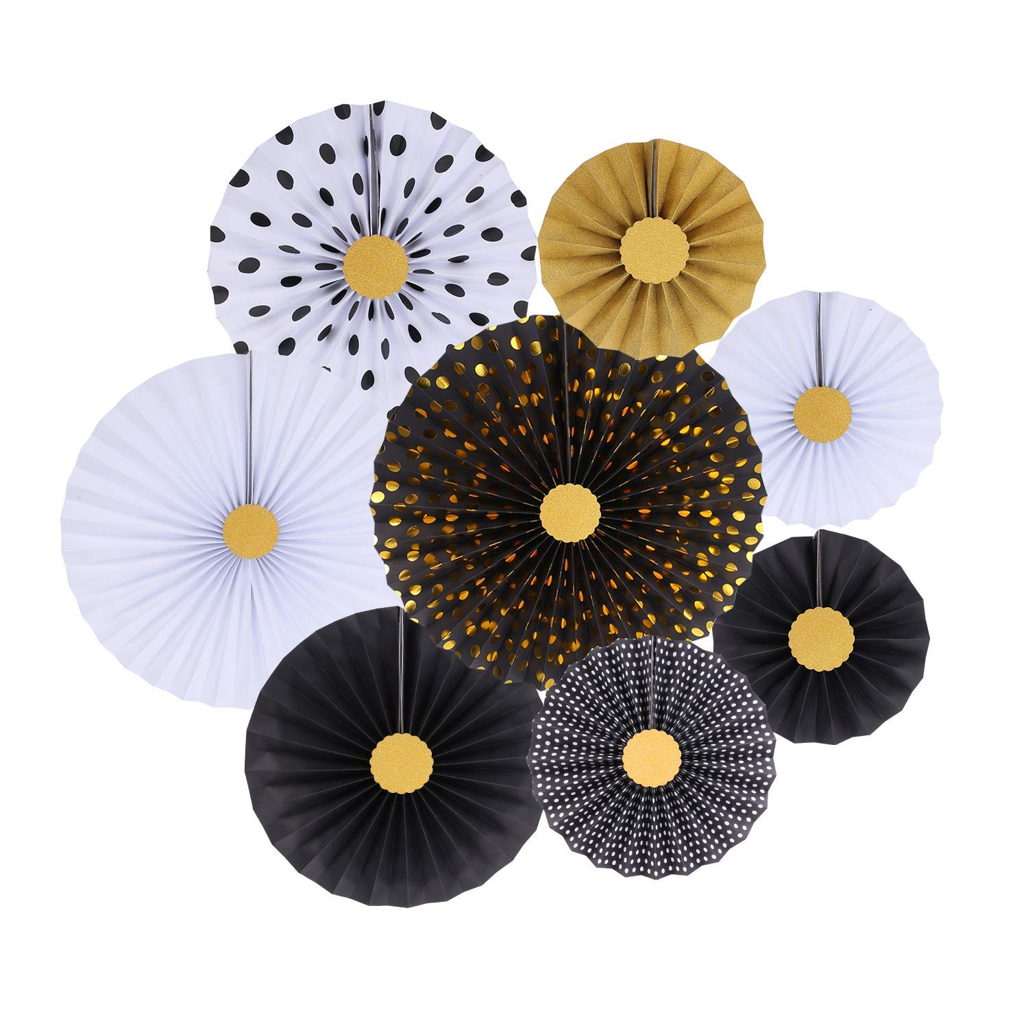 

Set of 8 Paper Fans, Perfect for Weddings, Receptions, Birthdays, Party Fans, Halloween, Christmas, and Celebrations (Black and White Set)