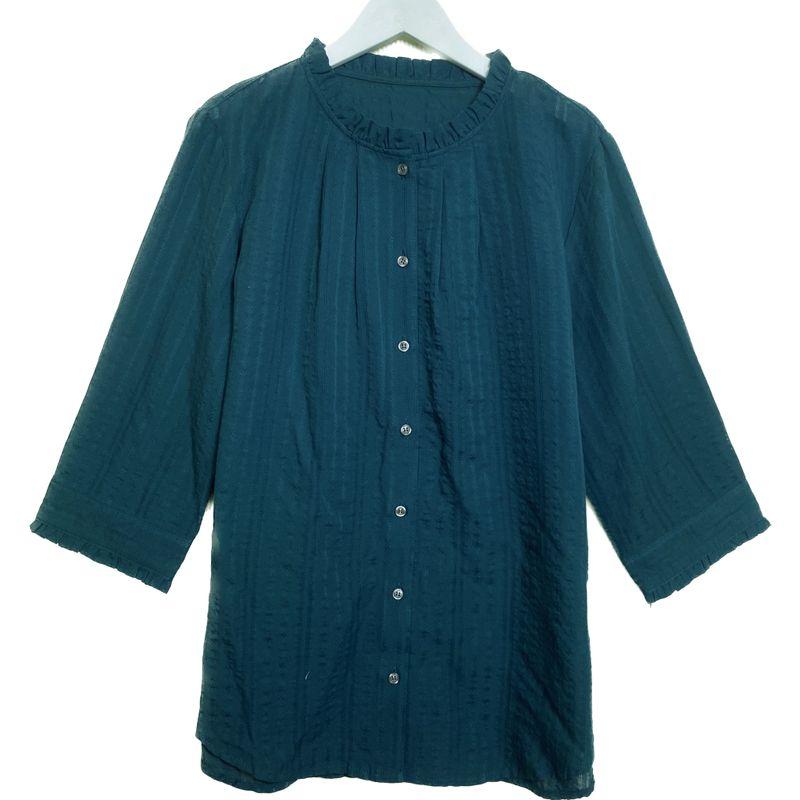 Leftover Stock Pure Cotton Stand Collar Open Shirt Women's Three-Quarter Sleeve Casual Easiest for Match Stringy Selvedge Shirt Sun Protection Summer
