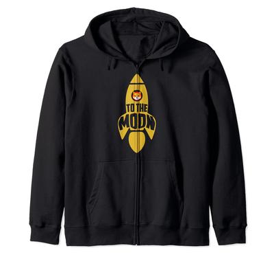 Shiba Inu and Moon Rocket Funny Digital Coin Enthusiast Crypto Zip Hoodie