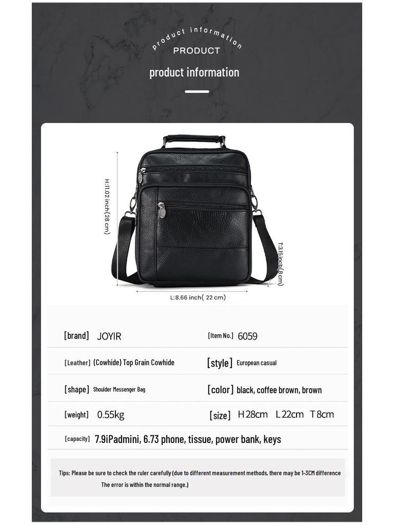 Men's Genuine Leather Large-Capacity Crossbody and Shoulder Bag