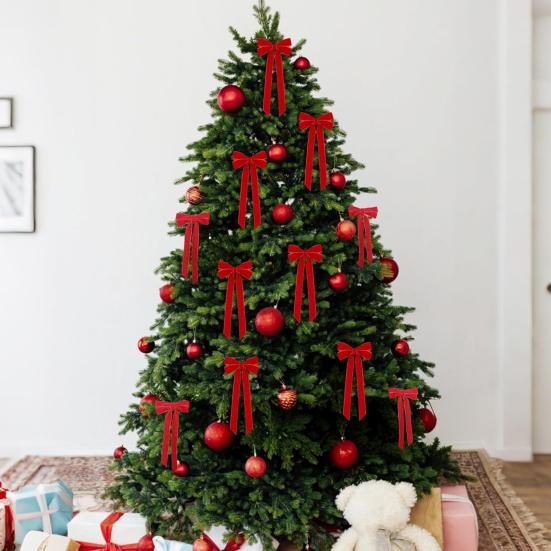 2 szt. Aksamitne kokardy świąteczne Dekoracja 5" x 10" Kokardy z vintage wstążki Ozdoba na choinkę na drzewko Domowe przyjęcie Wieniec Dekoracja świąteczna