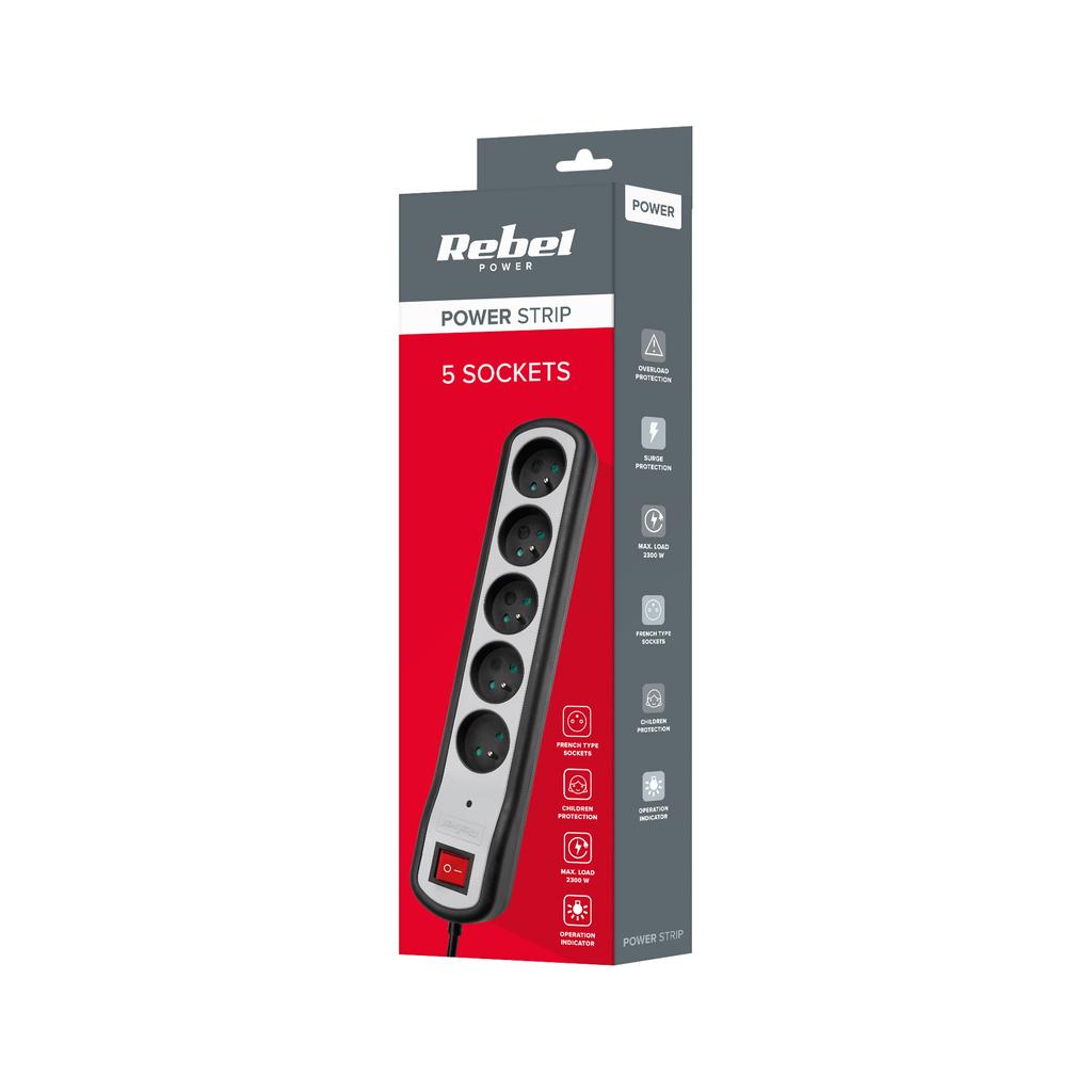 Rebel 1.5m 5-Socket Power Strip Extension Cord