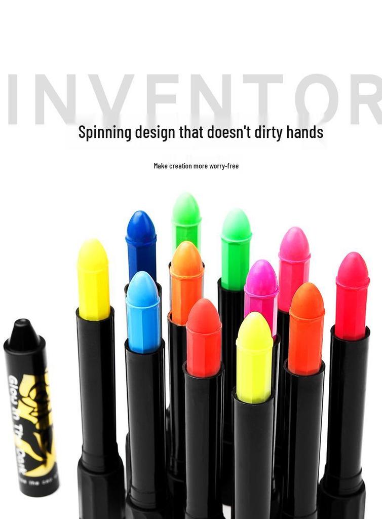 Luminous 12-Color Twist-Up Face Paint Crayon Set for Clean Hands and Halloween Body Art