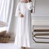 In-Stock Pleated Vintage Muslim Women's Robe with Puff Sleeves and Pocket Hem Ruffle Dress