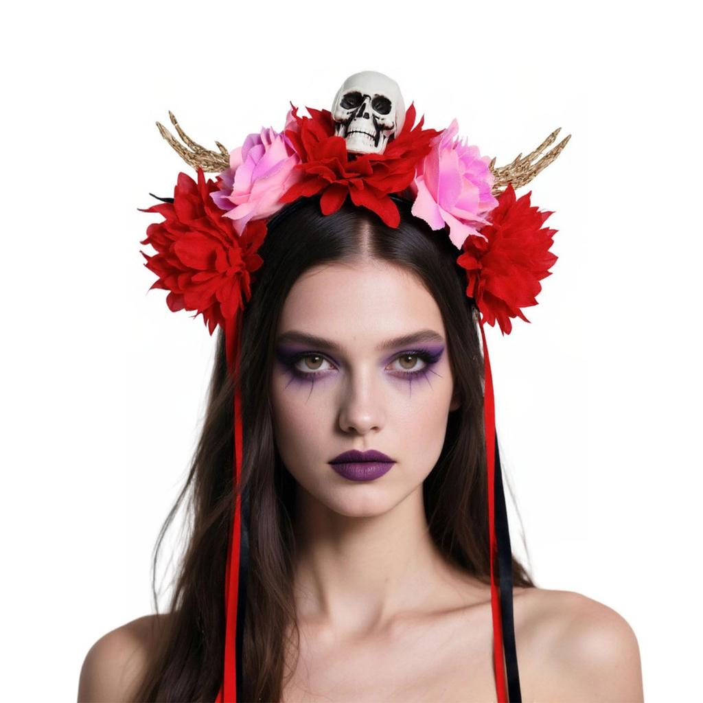 Halloween Colorful Flower Skeleton Hand Skull Headband Resin Party Hair Accessory For Adults Kids Costume Party Decoration