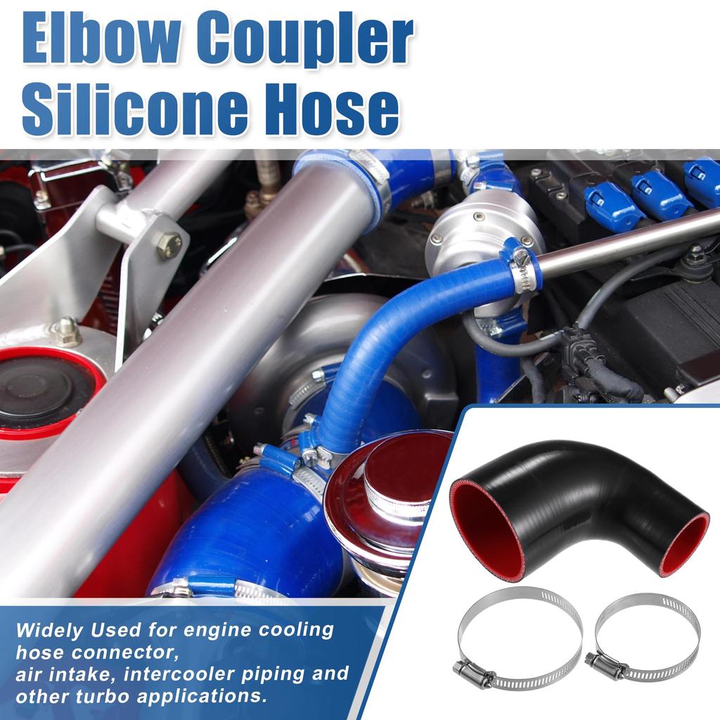 uxcell 90 Degree Elbow Coupler Silicone Hose, 4 Layers, 2 Clamps, 2.0 - 3.0