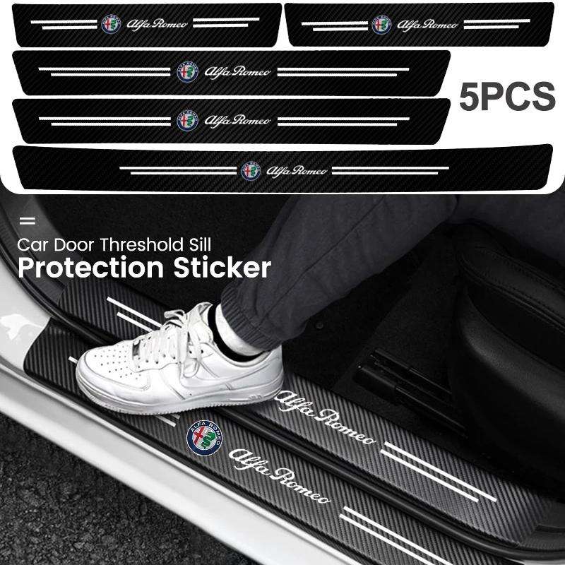 5Pcs Carbon Fiber Car Threshold Scratch Protection Sticker For Alfa Romeo 159 GT 147 4C Giulietta Tonale Mito 156 8C Stelvio 166