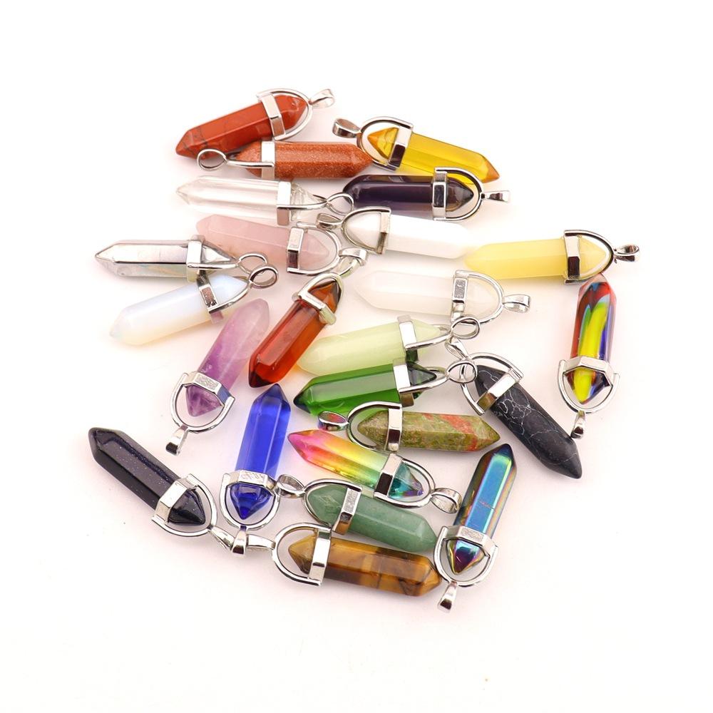 Hexagonal Column Natural Amethyst Powder Crystal Winding Hexagonal Column Pendant Handmade Bullet Necklace Jewelry N788