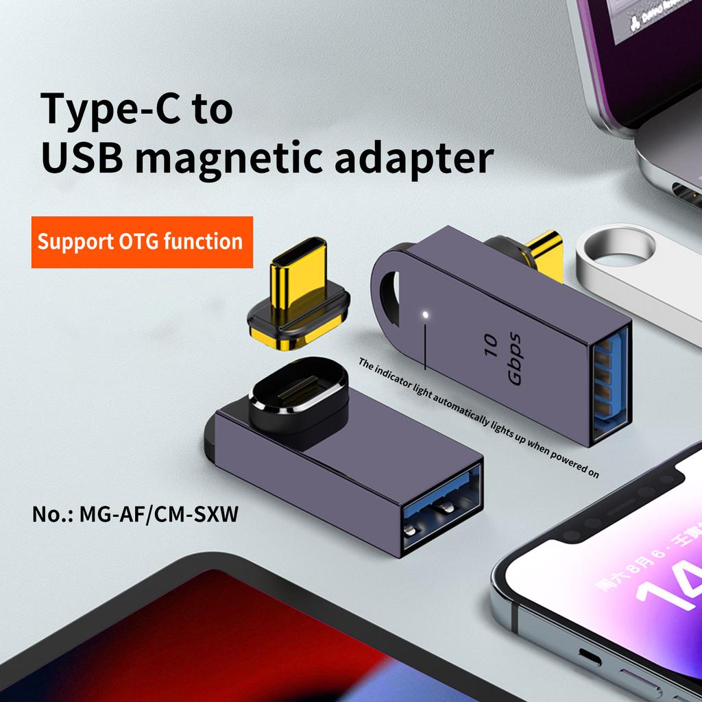 USB C Magnetadapter 90 Grad Magnetischer USB C auf USB Buchse Adapter 10Gbps für Telefon 15/15 /15 Max Tablet