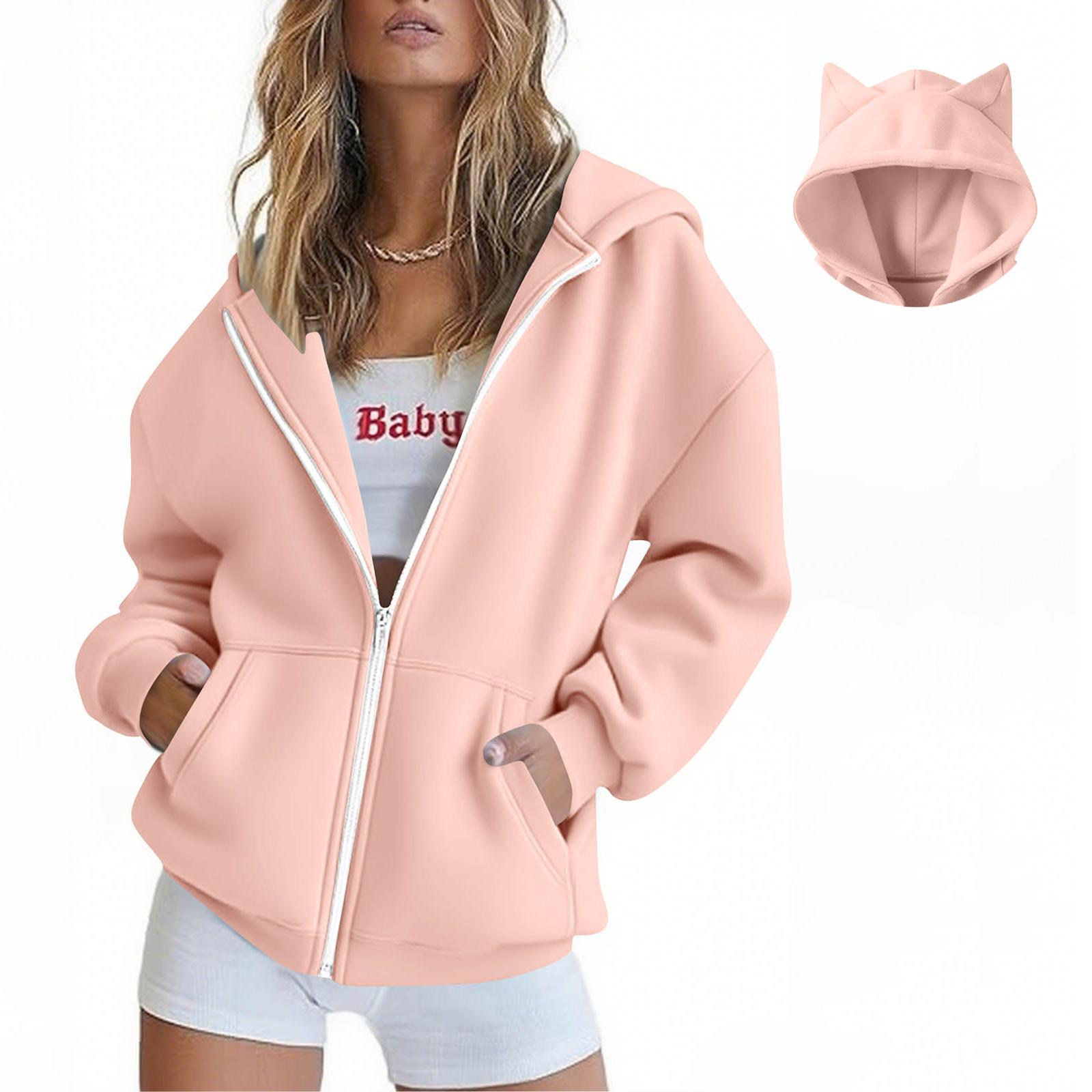 

Женская мода Повседневные толстовки с капюшоном и длинным рукавом однотонные топы XXL розовый