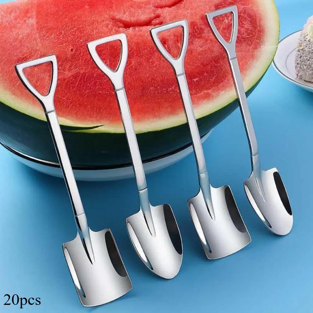 20pcs Creative Shovel Coffee Spoon Stainless Steel Shovel Shape Dessert Spoon Fruit Watermelon Ice Cream Cake Spoons Kitchen Tableware