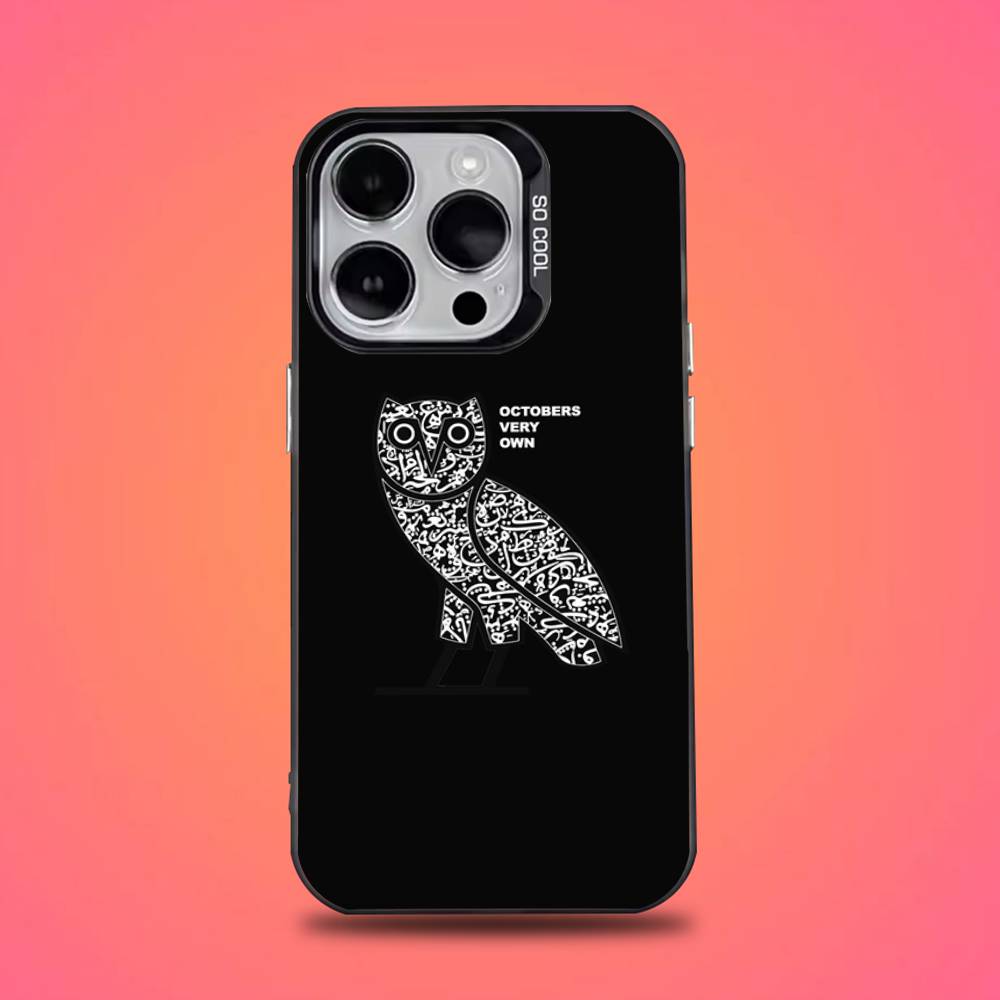 Custodia per Telefono Drake O-OvO OWL Per iPhone 16,15,14,13,12,11,Pro,Max,Plus,Mini,XS,SE Anti Caduta Nero Opaco Bumper Rigido