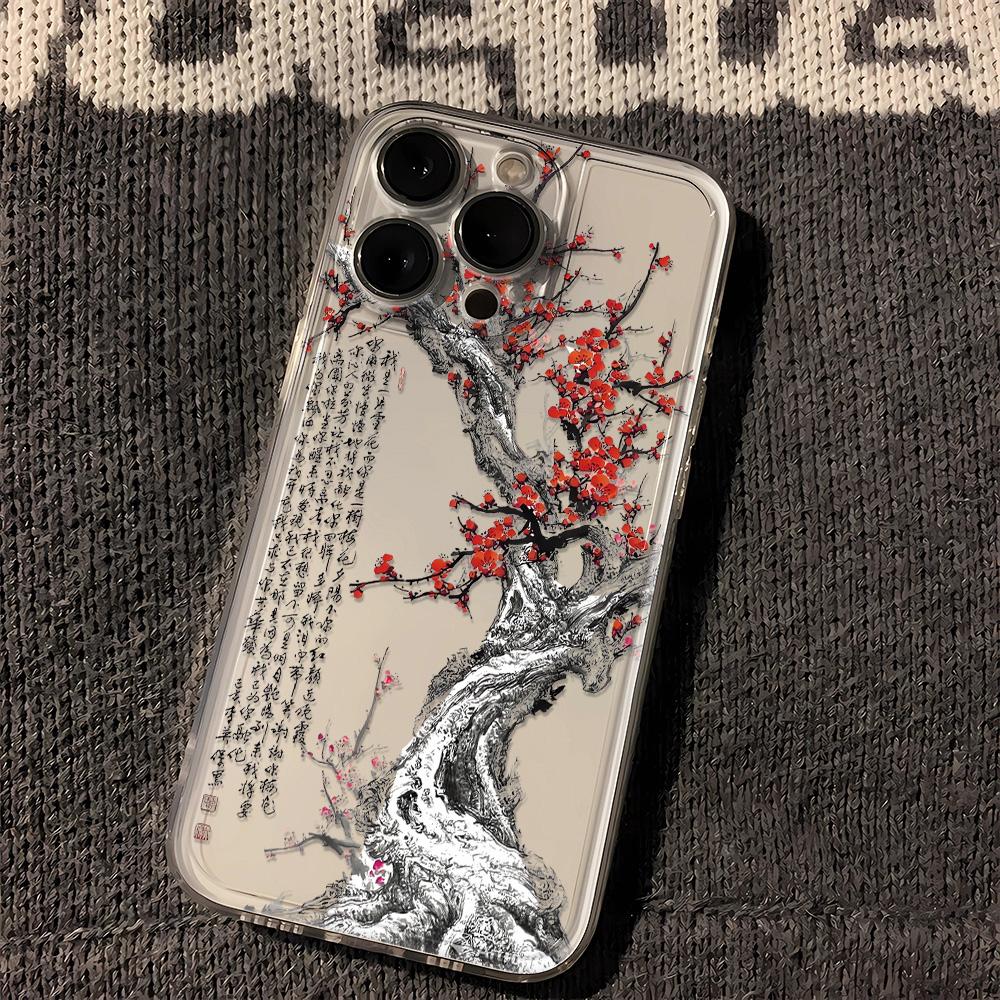 Chinese Ink Plum Blossom Print Phone Case For Samsung Galaxy S10 S20 S21 S22 S23 S24 S25 NOTE 10 20 ULTRA Cover