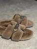 Women's Velvet Buckle Slippers - Korean Style, Furry, Thick, Autumn/Winter 2025 Collection.