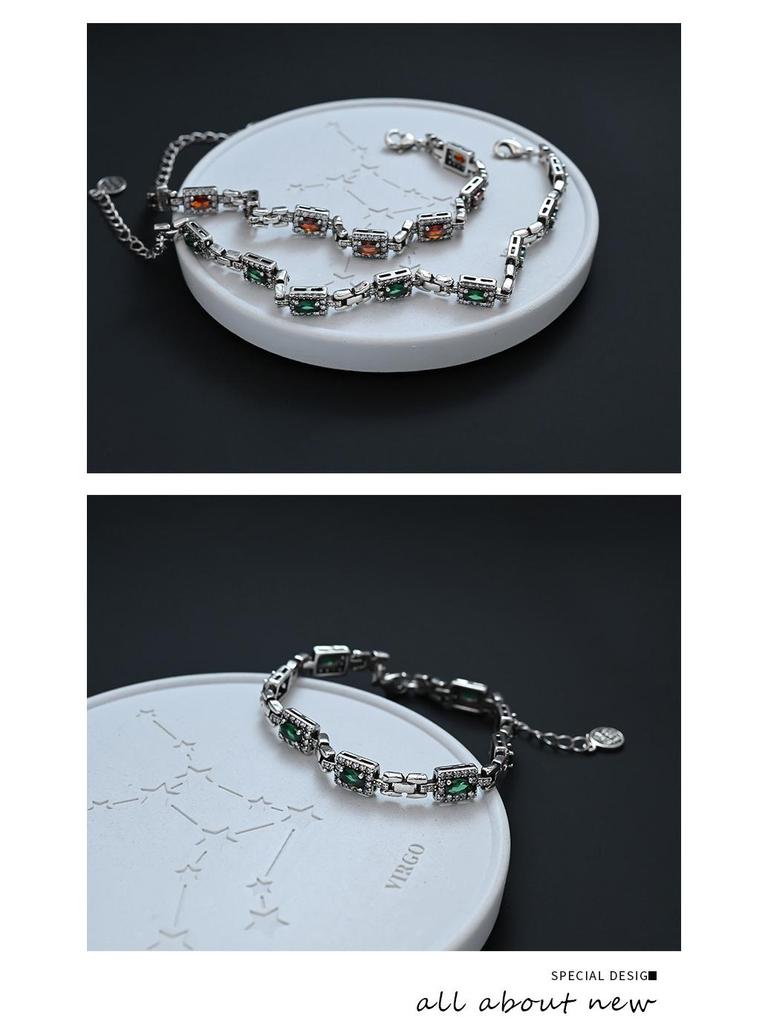 Vintage Luxury Green Zircon Diamond Oval Bracelet