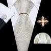 Pearl Brooch with Silk Tie for Men Vintage Floral Teal Necktie Hanky Cufflinks Gift Formal Set