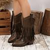 Vintage Tassel Boots 2025 Winter New Rivet Pointed Toe Plus Size Western Mid-leg Boots